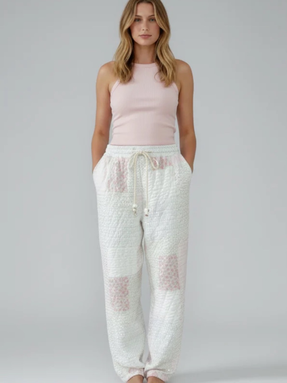 NWT Sunkissed Coconut Color-block Quilted Jogger Sweatpants - Picture 2 of 6